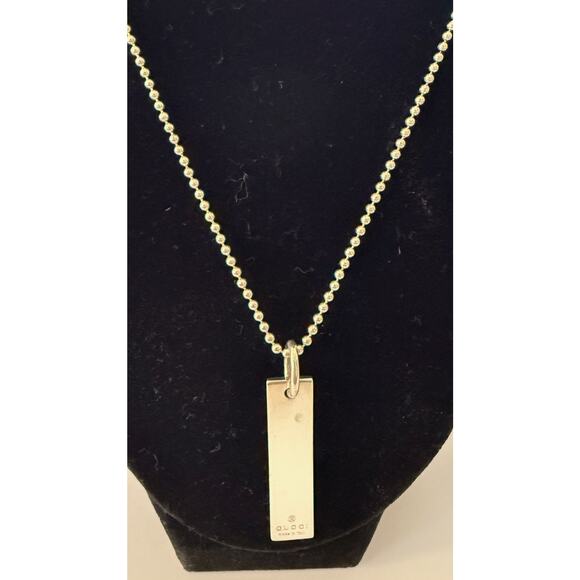 Gucci Rectangle Pendant Necklace 925 Sterling Silver Ball Chain Unisex Italy 20" - Picture 5 of 8